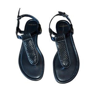 Cole Haan thong black snake skin sandal Size 5B NWOT